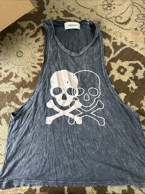 SoulCycle Faded Blue Gray Skull Crossbones Tank